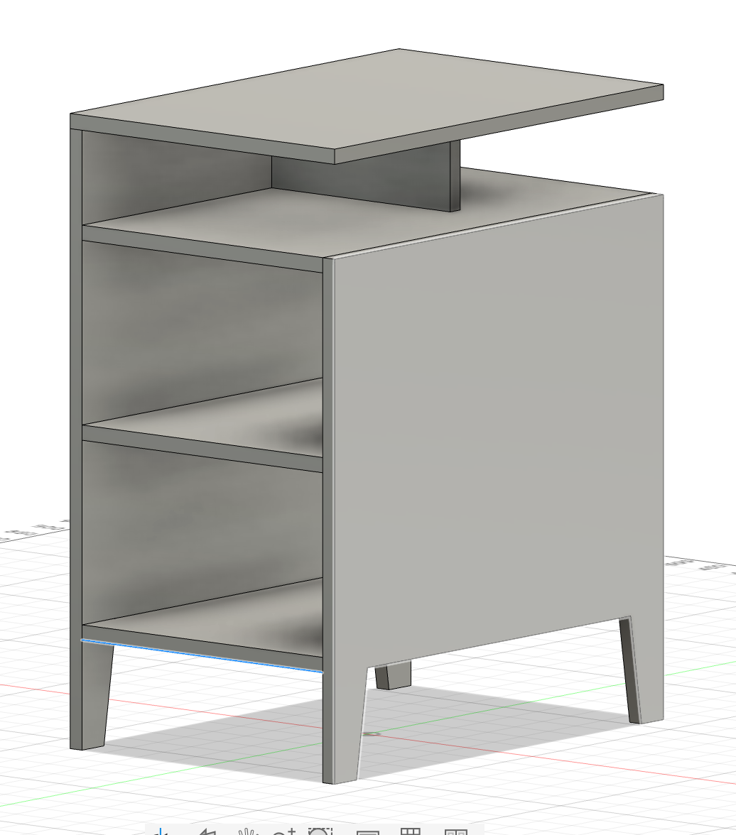 Clarified target rendering showing an overhanging top, upper riser, two-bay carcass and four legs